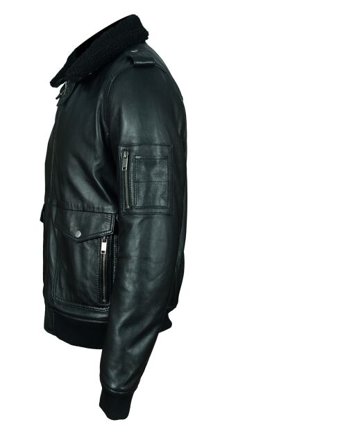 Blouson en Cuir Col Liman noir