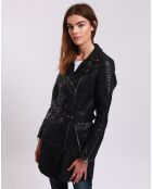 Veste en Cuir Longue Lainna noire