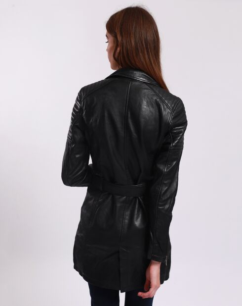 Veste en Cuir Longue Lainna noire