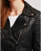 Veste en Cuir Longue Lainna noire