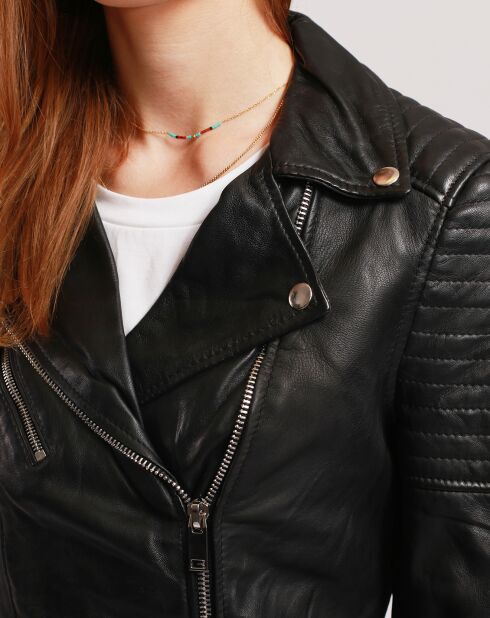 Veste en Cuir Longue Lainna noire
