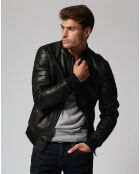 Veste en Cuir Lam  noire