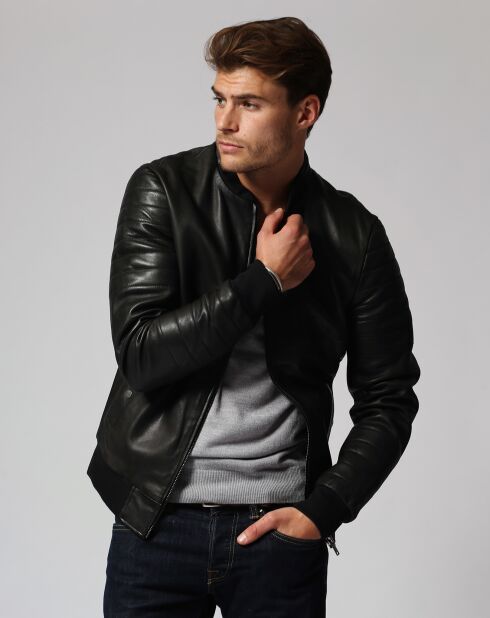 Veste en Cuir Lam  noire