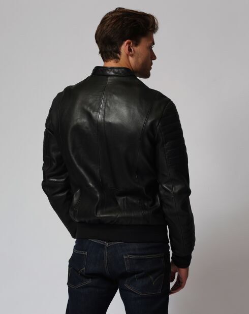 Veste en Cuir Lam  noire