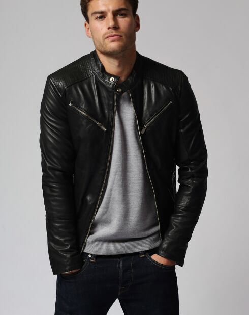 Veste en Cuir Landon noire