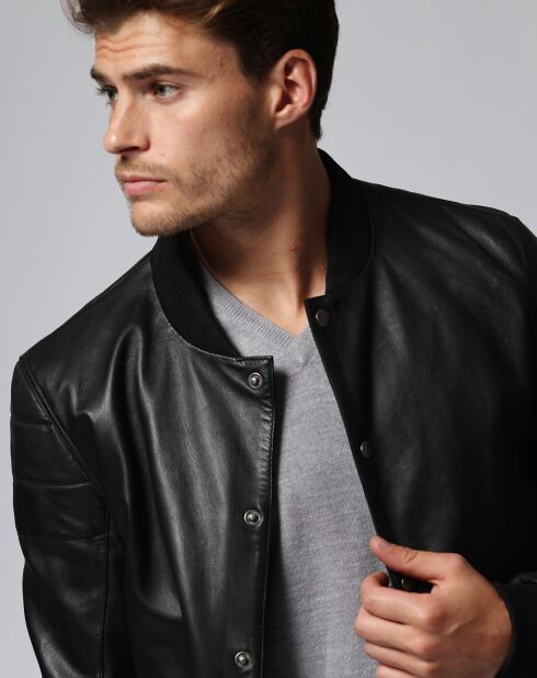 Blouson en Cuir Teddy Lino noir