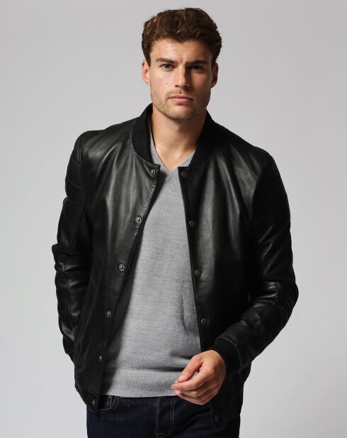 Blouson en Cuir Teddy Lino noir