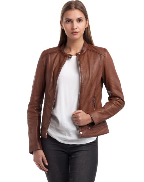 Veste en Cuir Lune cognac