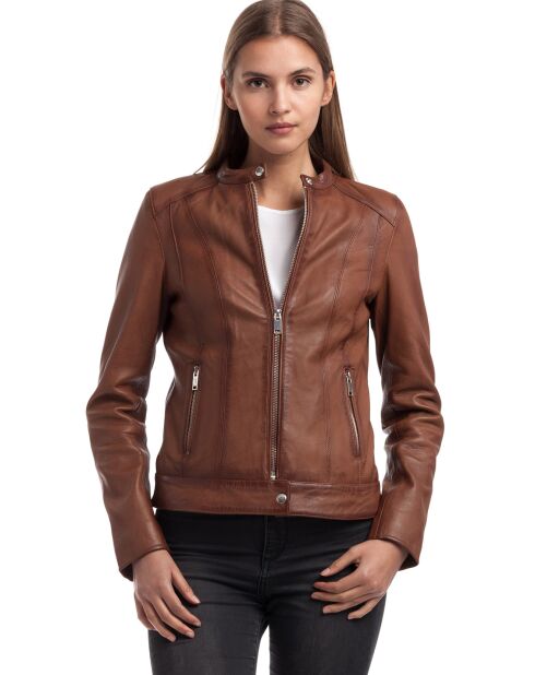 Veste en Cuir Lune cognac