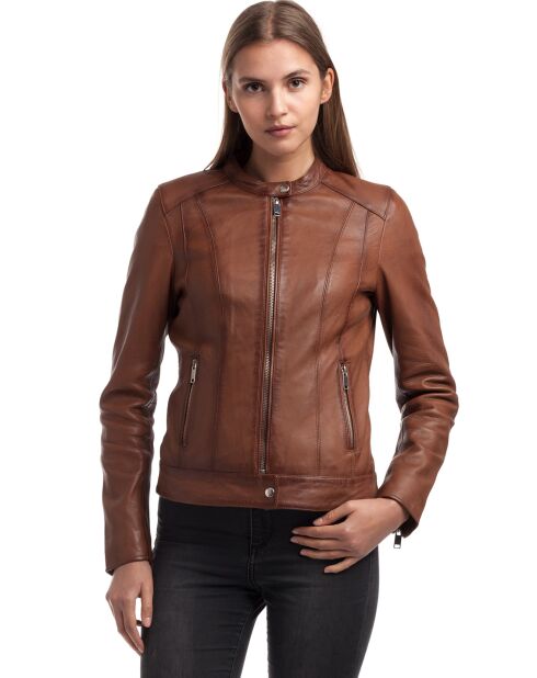 Veste en Cuir Lune cognac