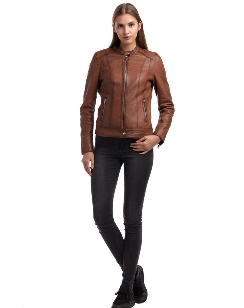 Veste en Cuir Lune cognac