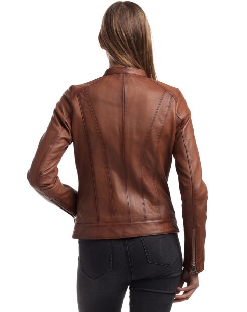 Veste en Cuir Lune cognac