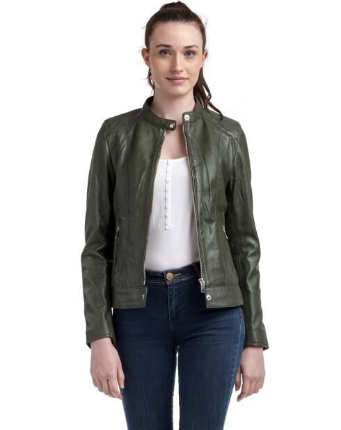 Veste en Cuir Lune kaki