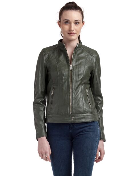 Veste en Cuir Lune kaki
