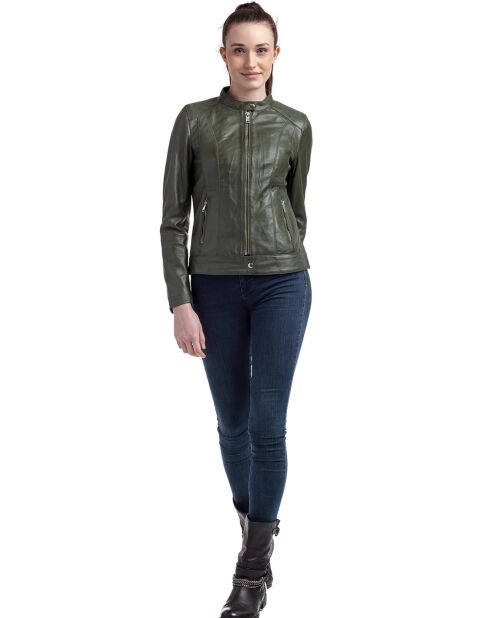 Veste en Cuir Lune kaki