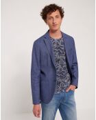 Veste slim en Lin & Coton Blinen faux-uni bleu gitane