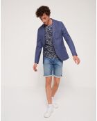 Veste slim en Lin & Coton Blinen faux-uni bleu gitane