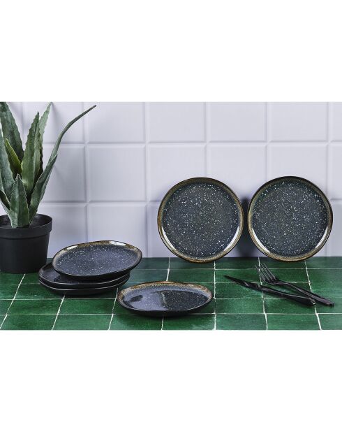 6 Assiettes en Grès Iris bleu foncé - D.16 cm