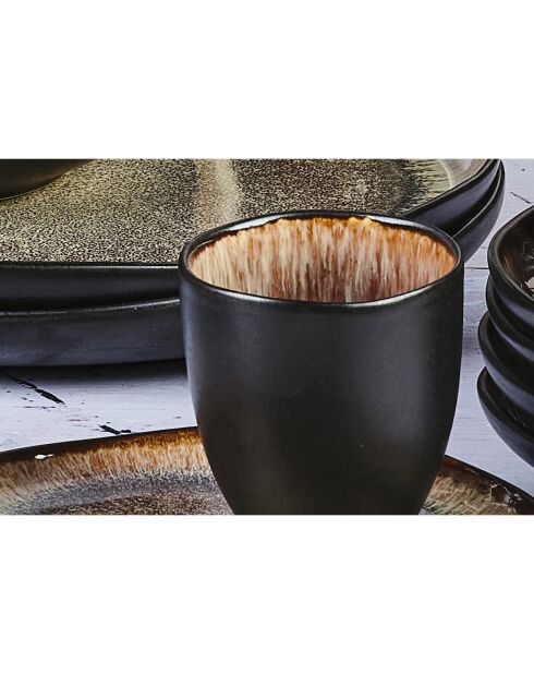 6 Tasses en Grès Iris beige/marron - 15 cl