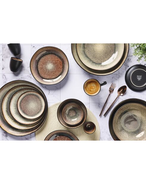 6 Assiettes en Grès Iris beige/marron - D,16 cm