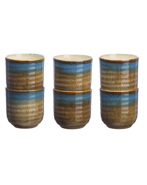 6 tazze Island in gres kaki/blu - 15 cl