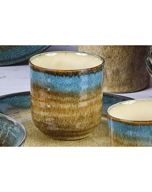 6 tazze Island in gres kaki/blu - 15 cl