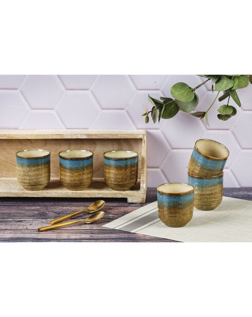 6 tazze Island in gres kaki/blu - 15 cl