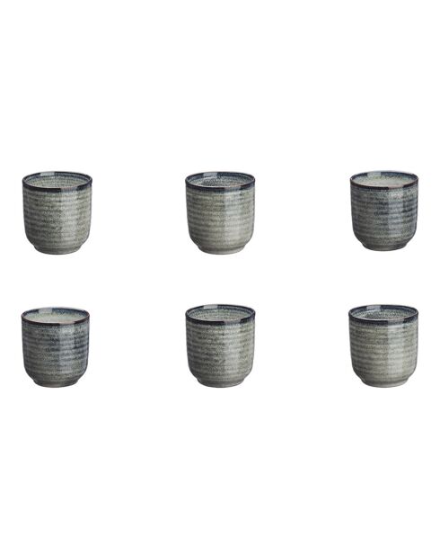 6 Tasses en Grès Zen gris/bleu - 20 cl