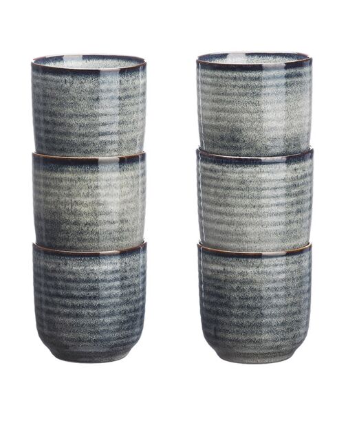 6 Tasses en Grès Zen gris/bleu - 20 cl