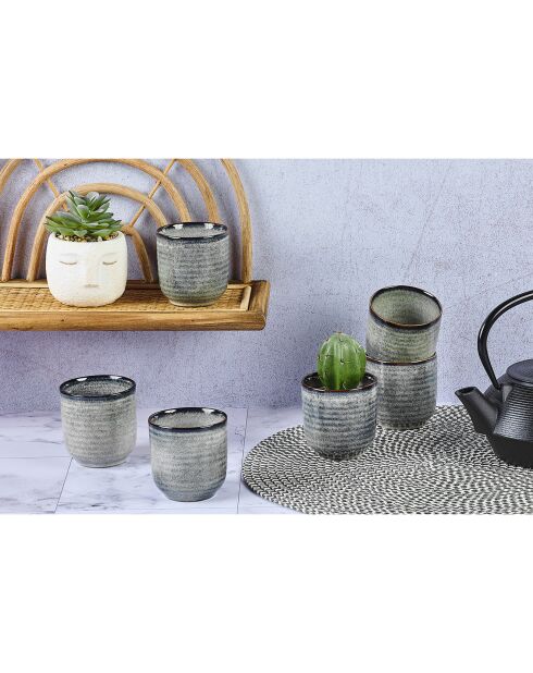 6 Tasses en Grès Zen gris/bleu - 20 cl