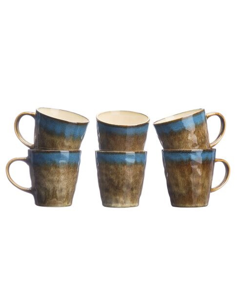6 Mugs en Grès Island kaki/bleu - 40 cl