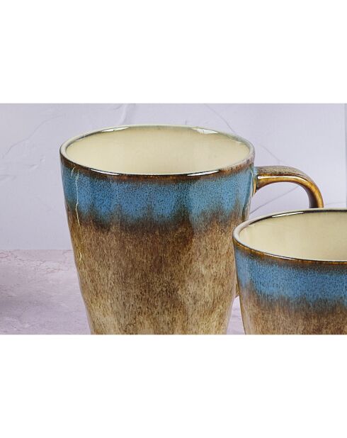 6 Mugs en Grès Island kaki/bleu - 40 cl