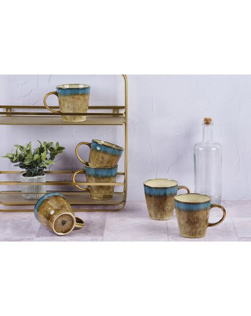 6 Mugs en Grès Island kaki/bleu - 40 cl