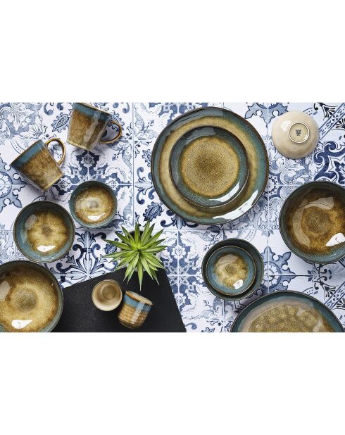 6 Mugs en Grès Island kaki/bleu - 40 cl