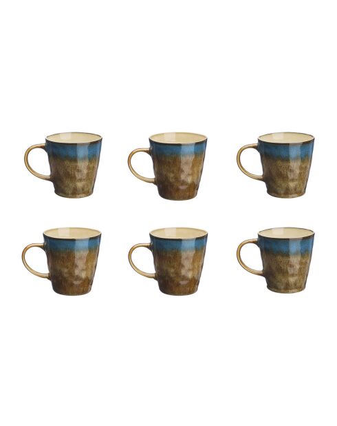 6 Mugs en Grès Island kaki/bleu - 40 cl