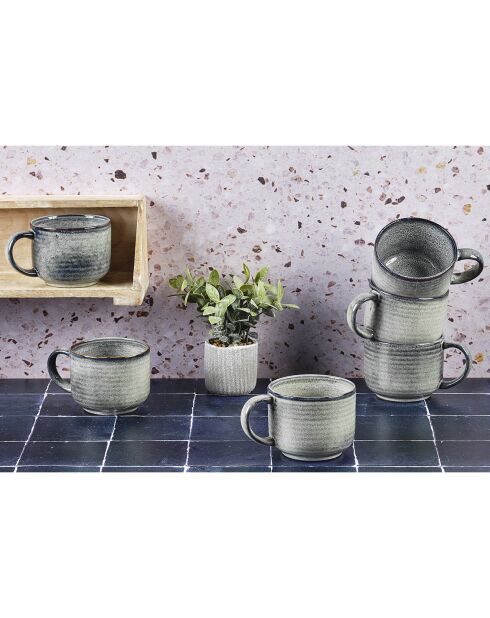 6 Mugs en Grès Zen gris/bleu - 40 cl