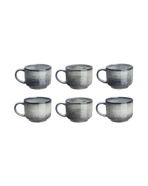 6 Mugs en Grès Zen gris/bleu - 40 cl