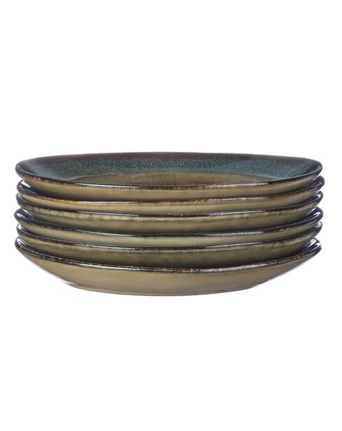 6 Assiettes en Grès Island kaki/bleu - D.20.5 cm