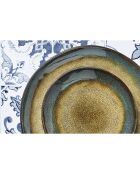 6 Assiettes en Grès Island kaki/bleu - D.20.5 cm