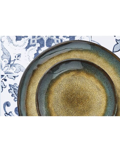 6 Assiettes en Grès Island kaki/bleu - D.20.5 cm