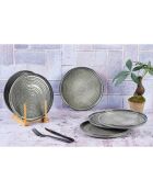 6 Assiettes en Grès dessert Zen gris/bleu - D.22 cm