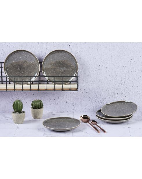 6 Assiettes en Grès dessert Stellar gris/anthracite - D.22 cm