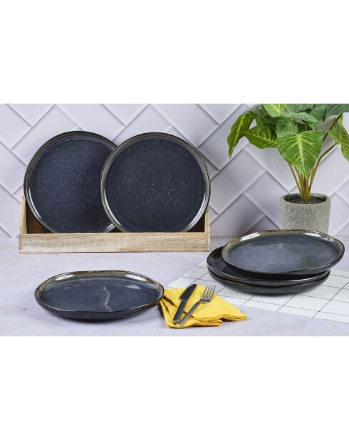 6 Assiettes plates en Grès Iris bleu foncé - D.26 cm