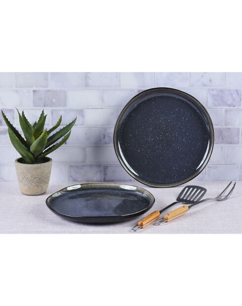 2 Plateaux de service en Grès Iris bleu foncé - 32x32x3.5 cm