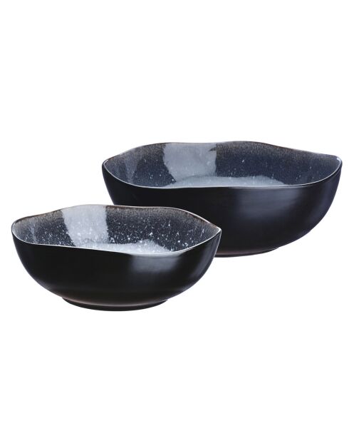 2 Saladiers en Grès Iris bleu foncé - 24x8.5/28.5x10 cm