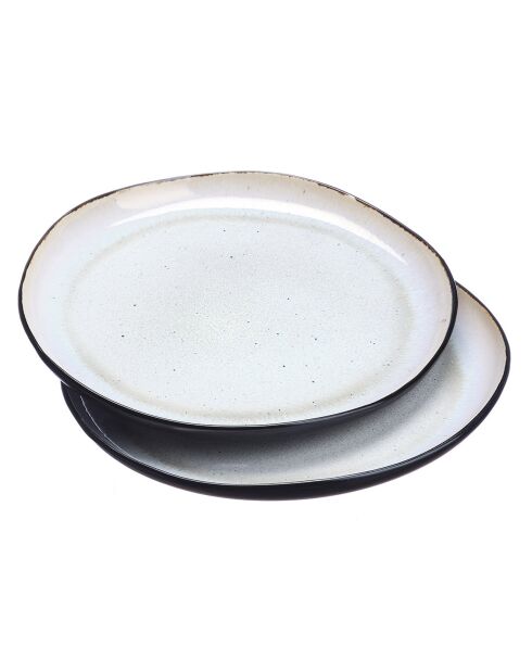 2 Plateaux de service en Grès Iris blanc/ivoire - 32x32x3.5 cm