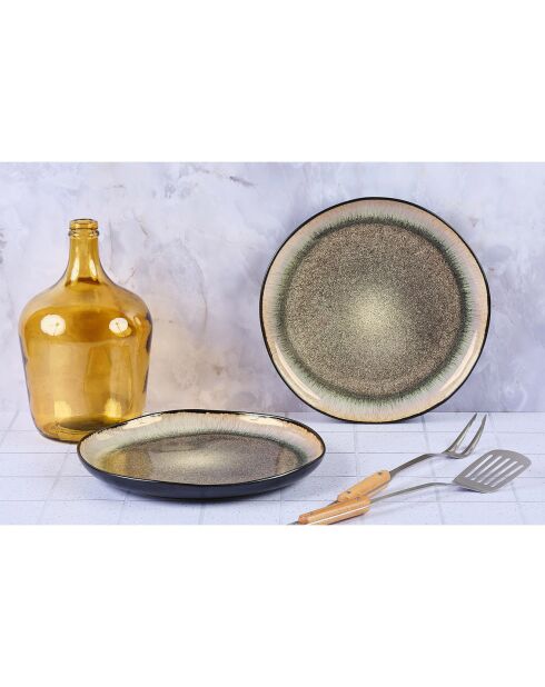 2 Plateaux de service en Grès Iris beige/marron - 32x32x3.5 cm