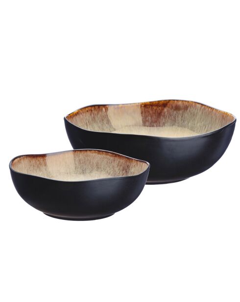 2 Saladiers en Grès Iris beige/marron - 24x8.5/28.5x10 cm