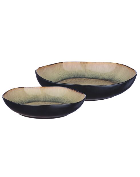 2 Corbeilles à fruits en Grès Iris beige/marron - 27.5x6/32.5x6.5 cm