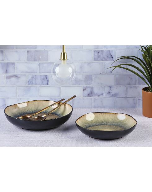 2 Corbeilles à fruits en Grès Iris beige/marron - 27.5x6/32.5x6.5 cm